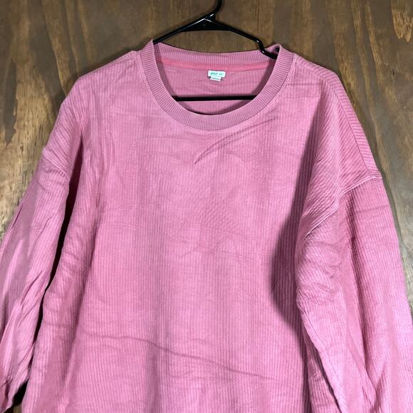 Aerie Womens Sweatshirt Pink Ribbed Pull Over Crew Neck Comfy Oversized Medium - Picture 2 of 11